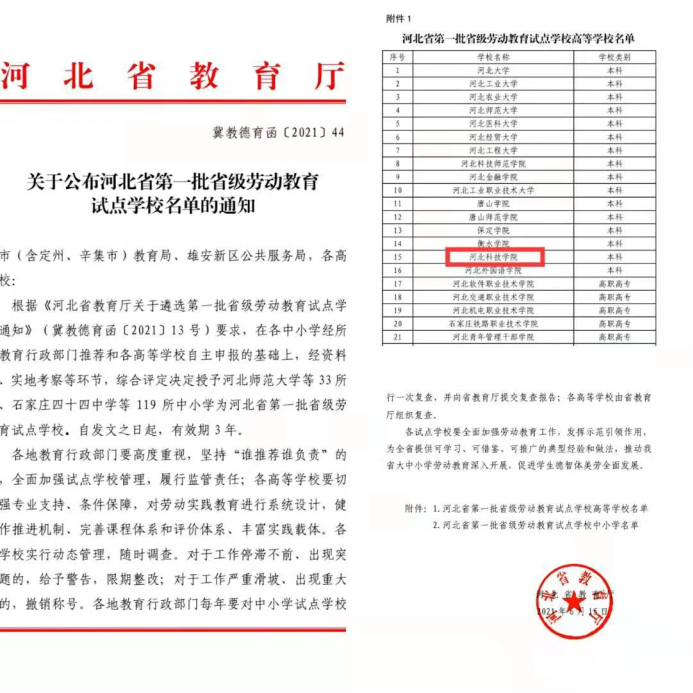 我校荣列河北省教育厅第一批省级劳动教育试点学校